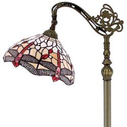 Tiffany Style Reading Floor Lamp Lighting W12H64 Inch Amber Stained Glass Dragonfly Lampshade Antique Adjustable Arched Standing Base S557 WERFACTORY Lamps Girlfriend Lover Living Bedroom Table Gifts