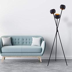 Archiology Black Modern Floor Lamp ，with 3 Matte Black Globe Head and Interwining Tripod Legs-Metal Tripod Floor Lamp for Mid-Century Living Room and Bedroom