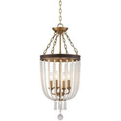 Ava Warm Brass Foyer Pendant Chandelier 14'' Wide Clear Crystal 4-Light Fixture for Dining Room House Foyer Kitchen Island Entryway Bedroom - Barnes and Ivy
