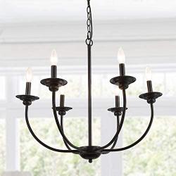 LALUZ Black Chandelier, Dining Room Fixture Transitional Modern Farmhouse Kitchen Island Lighting, 26 inches, 6 Source