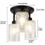 DLLT Semi Flush Mount Ceiling Light Farmhouse, Clear Glass Chandelier Ceiling Light Fixture with 3-Light for Dining Room, Hallway, Kitchen, Bedroom, Entryway, E26 Base Black