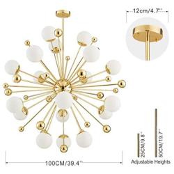 BOKT Sputnik Chandelier 18 Lights Mid-Century Modern Chandelier Lighting Golden Sputnik Pendant Light Industrial Ceiling Light Fixture for Kitchen Dining Room Living Room (18-Lights)