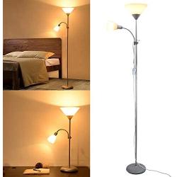 DLLT Adjustable Floor Lamp with 2-Light by Light Accents, Tall Mother-Daughter Floor Lamp with Reading Lights, Modern Torchiere Free Standing Lamp for Living Room, Bedroom, Office, Dorm Room-Sliver