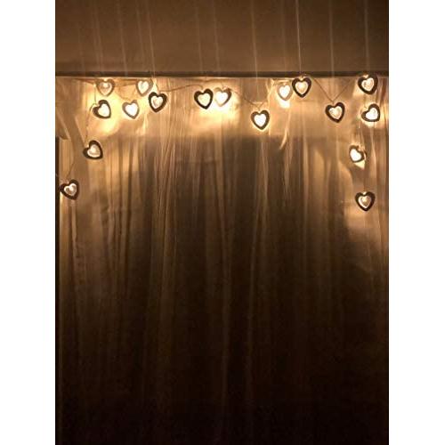 Decorative LED Fairy String Lights for Bedroom (6.5 Feet / 2m), 20 Wooden Heart Shaped Indoor Light Strands - Battery Powered Bright Warm Light with 2 Modes - Teen Girl Bedroom Decor, Wedding Decor.