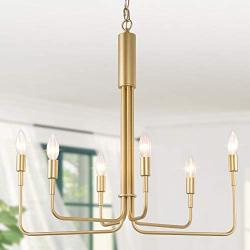 KSANA Gold Chandelier, 6-Lights Modern Chandeliers for Dining Rooms, Living Room, Bedroom, Kitchen, Brushed Gold Finish