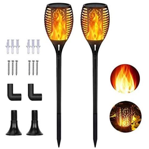 Solar Lights Outdoor, Waterproof Solar Flame Flickering Torch with 96 LEDs Solar Tiki Torches for Lawn, Patio, Yard, Garden (2 Pack)