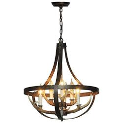 Unitop Farmhouse Chandelier-6 Light Iron Antler Chandelier-Pendant Lighting for Kitchen Island Bedroom Dining Room Cafe Bar Living Room 3008C-6