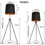 Contemporary Industrial Black Gold Lampshade Tripod Floor Table Lamp - Modern Vintage Mid Century Design Standing Light with Metal Legs - Adjustable Height Reading Light for Living Room Bedroom Office