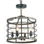 LOG BARN Industrial Cage Chandelier Farmhouse Pendant Lighting 14 inches, 4-Lights Faux Wood Ceiling Hanging Light Fixture for Dining Rooms, Living Room, Kitchen, Hallway