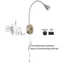 HomeFocus Bedside Reading Wall Light,Wall Light,Wall Lamp,Living Room Wall Lamp,Bedroom Wall Lamp,Wall Sconces,LED 5Watt 3000K,USB Charging Port,Flexible Gooseneck,Metal, Satin Nickel