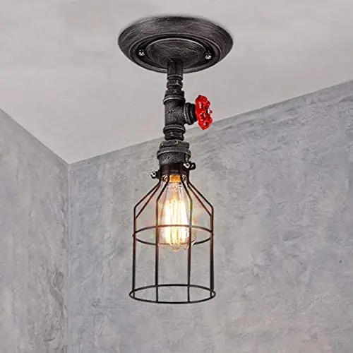 Industrial Vintage Brushed Iron Cage Ceiling Lamp Chandelier - LITFAD 5.91'' Edison Ceiling Light Island Light Water Pipe Pendant Light with 1 Light for Dining Room Restaurant Bar Industrial Vintage Brushed Iron Cage Ceiling Lamp Chandelier - LITFAD 5.91'' Edison Ceiling Light Island Light Water Pipe Pendant Light with 1 Light for Dining Room Restaurant Bar