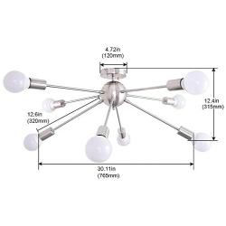 ALISADABOY Sputnik Chandelier Brushed Nickel 8 Light Rustic Flush Mount Ceiling Light Modern Pendant Lighting Fixtures for Kitchen Bathroom Dining Room Bedroom Hallway