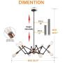 Harriet Modern 8-Light Sputnik Chandelier, Starburst Mid Century Pendant Light，Adjustable Swing Arms Ceiling Light Fixture for Kitchen, Dining Room, Living Room, Black and Rose Gold Finish, HPL02BRG-8