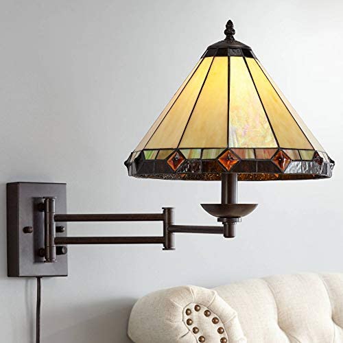 Tiffany Style Swing Arm Wall Lamp Bronze Plug-in Light Fixture Stained Glass for Bedroom Bedside Living Room Reading - Robert Louis Tiffany Tiffany Style Swing Arm Wall Lamp Bronze Plug-in Light Fixture Stained Glass for Bedroom Bedside Living Room Reading - Robert Louis Tiffany