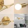 BOKT Mid Century Modern Wall Sconces 2-Light Antique Brushed Brass Wall Light Fixture Minimalist Wall Mount Lights for Living Room Bathroom Hallway Mirror Light (1 Pack)