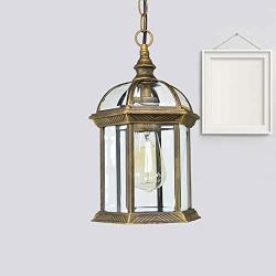 LITFAD Gold Lantern Ceiling Hanging Light with Clear Glass Shade 1 Bulb 8'' L Vintage Outdoor Waterproof Lighting Industrial Pendant Light for Dining Room Restaurant Bar Courtyard