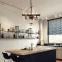 Q&S Rustic Farmhouse Light Fixture, Industrial Metal Pendant Light, ORB and Oak White Vintage Chandelier, 4 Lights Round Chandelier Fixture for Kitchen Island Dining Room,E12 D16.85 ''H 67.37 ''