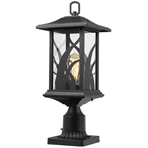 Beionxii Outdoor Post Lights | Exterior Pillar Lantern Pier Mount Lights with 3-Inch Base, Sand Textured Black Cast Aluminum with Clear Glass