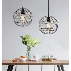 Deformable Globe Pendant Light Fixture 2 Pack, DIY Multi Shapes Chandelier Light Fixture, Farmhouse Black Metal Wire Cage Hanging Light for Dining Room Kitchen Island Living Room Hallway Entryway