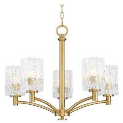 Icelight Warm Brass Chandelier 25'' Wide Modern Mid Century Prismatic Clear Glass 5-Light Fixture for Dining Room House Foyer Kitchen Island Entryway Bedroom Living Room - Possini Euro Design