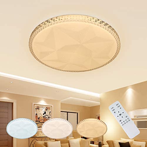 LUSUNT Flush Mount LED Ceiling Light Fixture, 20 Inch 48W, 3000K/4000K/6000K Adjustable Ceiling Lamp with Remote, 4000LM Dimmable Lighting for Living Room Bedroom Kitchen Dinning Room Bathroom, Round