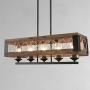 Kitchen Island Lighting, Wood Farmhouse Chandelier, Dining Room Hanging Fixture with 5 Glass Globes, 32”L x 10”H