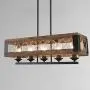 Kitchen Island Lighting, Wood Farmhouse Chandelier, Dining Room Hanging Fixture with 5 Glass Globes, 32”L x 10”H