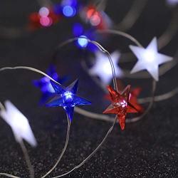 MIYA LIFE July 4th Independence Day LED String Lights 10 ft 40 LEDs with Remote &Timer USA American Theme Color Stars Old Glory Flag for Patriotic Decoration Memorial Day Presidents Day (USA Star)