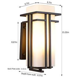 EERU Large Outdoor Wall Light, Large Size:15.35'' H x 6.7'' W, Waterproof Wall Lantern Exterior Light Fixture for Entryways Yards Garage Front Porch, Metal Frame with Frosted Glass, Black (Large)