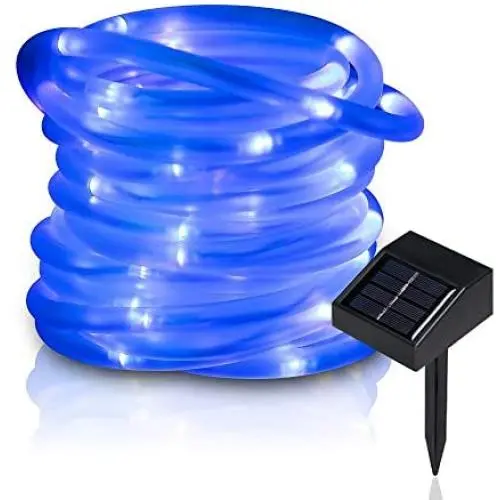 Lychee 16.5ft 50LED Waterproof Solar Power String 1.2 V, Daylight White, with Light Sensor, Outdoor Rope Lights, Ideal for Christmas, Party, Wedding (Blue)