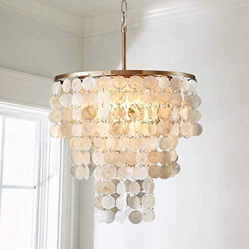 Saint Mossi 1-Light Morden Chandelier Capiz Pendant Lighting Fixture Coastal Style Hanging Ceiling Lighting for Dining Living Room Bedroom White Kitchen Island Saint Mossi 1-Light Morden Chandelier Capiz Pendant Lighting Fixture Coastal Style Hanging Ceiling Lighting for Dining Living Room Bedroom White Kitchen Island