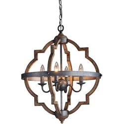 Saint Mossi Stardust Distressed Oak Finish Farmhouse Orb Chandelier Lighting Flush LED Ceiling Light Fixture Pendant Lamp Dining Room Bedroom Livingroom 4 E12 LED Bulbs Required