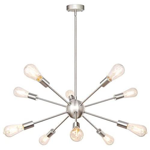 Nickel Modern Sputnik Chandeliers 10 Lights Mid Century Ceiling Lights Fixture Pendant Lighting for Indoor Dining Room, Bedroom, Living Room, Kitchen, Foyer, Hallway