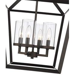 Emliviar 4-Light Dining Room Chandelier, Farmhouse Cage Pendant Hanging Light, Oil Rubbed Bronze Finish with Clear Glass Shade, YE19109-4 ORB