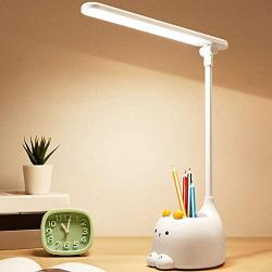 Girl Kids Desk Lamp Cute Bunny LED Small Desk Light with USB Charging Port 3 Color Temperatures Stepless Dimming Touch Control Eye Protector Ring Table Light Strip Adjustable Light - Cute Rabbit