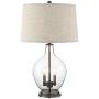 Becker Cottage Table Lamp with Nightlight LED Fillable Clear Glass Drum Shade for Living Room Family Bedroom Nightstand - Regency Hill