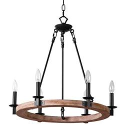 Wooden Farmhouse Chandeliers for Dining Rooms, Wagon Wheel Chandelier, Rustic Hanging Ceiling Light Fixture for Kitchen Island (6 Light Rectangle Wheel)