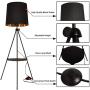 Contemporary Industrial Black Shade Tripod Floor Lamp with Shelves- Modern Mid Century Design Standing Light with Metal Legs - Adjustable Height Reading Light for Living Room Bedside Office