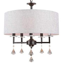 Alice House 20'' Drum Chandeliers, Brown Finish, Farmhouse Dining Room Light Fixtures with 5 Lights, Contemporary Drum Light for Bedroom and Entryway AL9054-H5