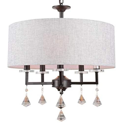 Alice House 20'' Drum Chandeliers, Brown Finish, Farmhouse Dining Room Light Fixtures with 5 Lights, Contemporary Drum Light for Bedroom and Entryway AL9054-H5