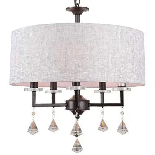 Alice House 20'' Drum Chandeliers, Brown Finish, Farmhouse Dining Room Light Fixtures with 5 Lights, Contemporary Drum Light for Bedroom and Entryway AL9054-H5