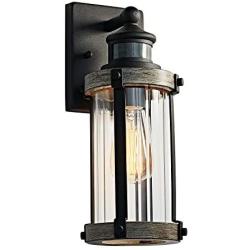 MOTINI Outdoor Dusk to Dawn Wall Lantern Lamp with Motion Sensor, Textured Black Rustic Wall Light with Clear Ribbed Glass, 60W, ST58 Bulb Included, ETL Listed