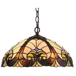 Capulina Tiffany Dining Table Lights, 16 Inch Wide Hanging Tiffany Style Lamp, 2-Light Stained Glass Lighting Fixtures, Stained Glass Dining Room Lights, Beautiful Victorian Tiffany Pendant Lights