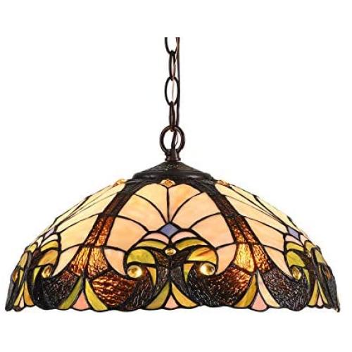 Capulina Tiffany Dining Table Lights, 16 Inch Wide Hanging Tiffany Style Lamp, 2-Light Stained Glass Lighting Fixtures, Stained Glass Dining Room Lights, Beautiful Victorian Tiffany Pendant Lights