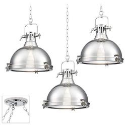 Arlo Chrome Dome Swag Pendant Chandelier Modern Industrial 3-Light Fixture for Dining Room House Foyer Kitchen Island Entryway Bedroom Living Room - Possini Euro Design