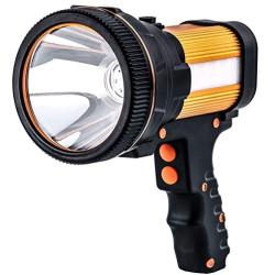 Gwendool super bright spotlight 7000 lumens waterproof LED flashlight rechargeable handheld searchlight 6600 MAh portable outdoor tactical flashlight 5 lighting modes (gold)