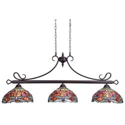 Capulina Tiffany Pool Table Lights 3-Light Dining Room Light Dragonfly Design Stained Glass Chandelier Hanging Light Tiffany Dining Table Lights 12'' Lampshade Vintage Style Chandelier…