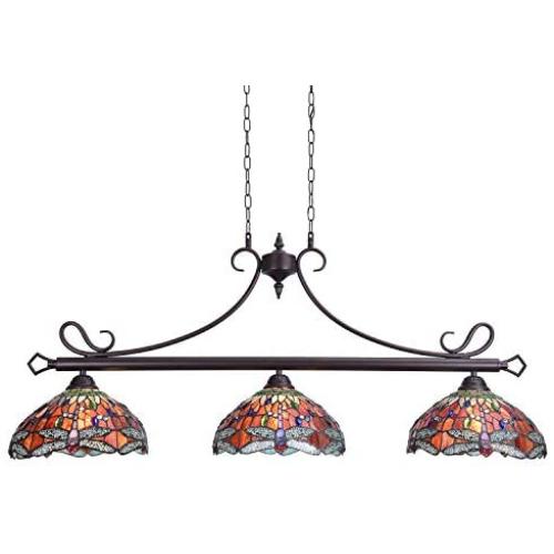 Capulina Tiffany Pool Table Lights 3-Light Dining Room Light Dragonfly Design Stained Glass Chandelier Hanging Light Tiffany Dining Table Lights 12'' Lampshade Vintage Style Chandelier…