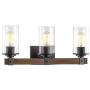 Kira Home Brentwood 22.5'' 3-Light Farmhouse Vanity/Bathroom Light + Seeded Glass Shades, Black + Wood Style Walnut Finish