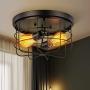 Industrial Semi Flush Mount Ceiling Light, E26 Vintage Metal Cage Ceiling Light Fixture 2Lights for Bedroom, Kitchen, Dining Room, Living Room, Hallway,